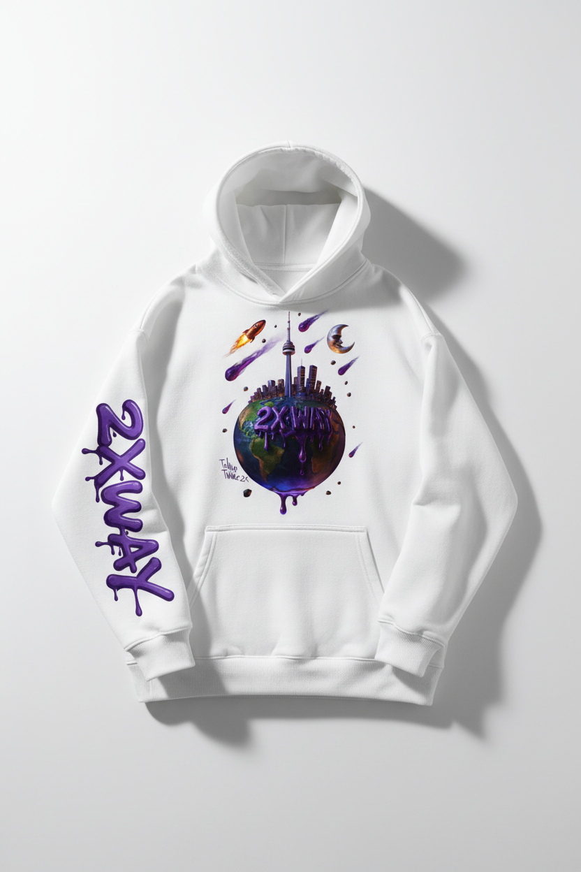 White Hoodie Left Sleeve Drip